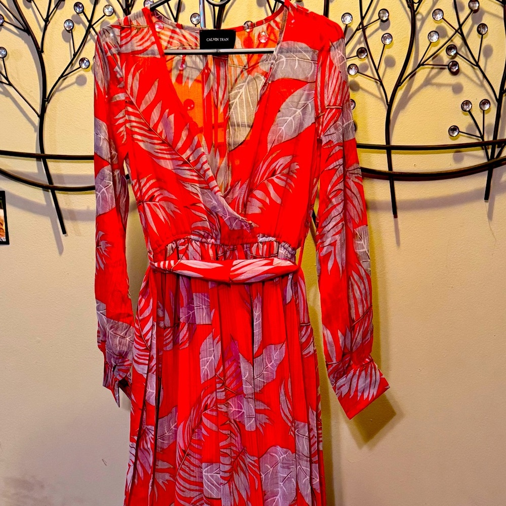 Super cute long sheer style dresss by Calvin Tran small